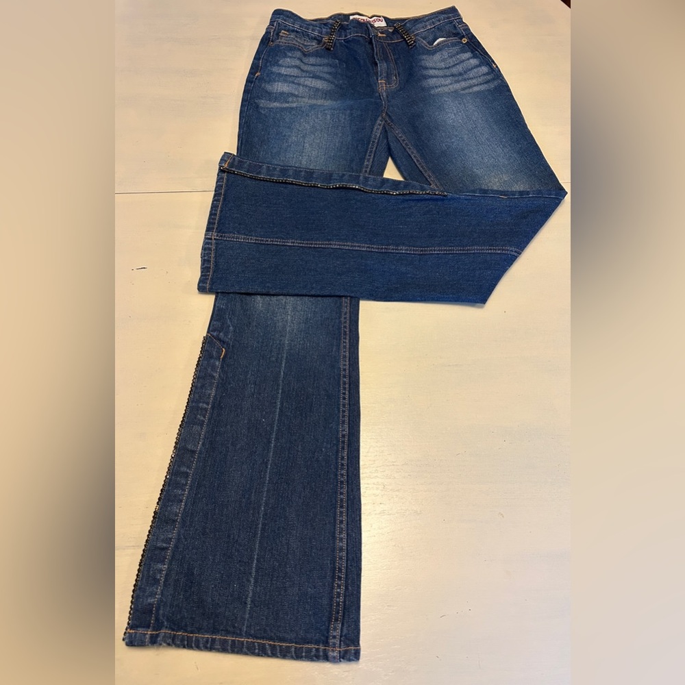 Bisou Bisou Flare Split Leg Embellished Jeans size 8